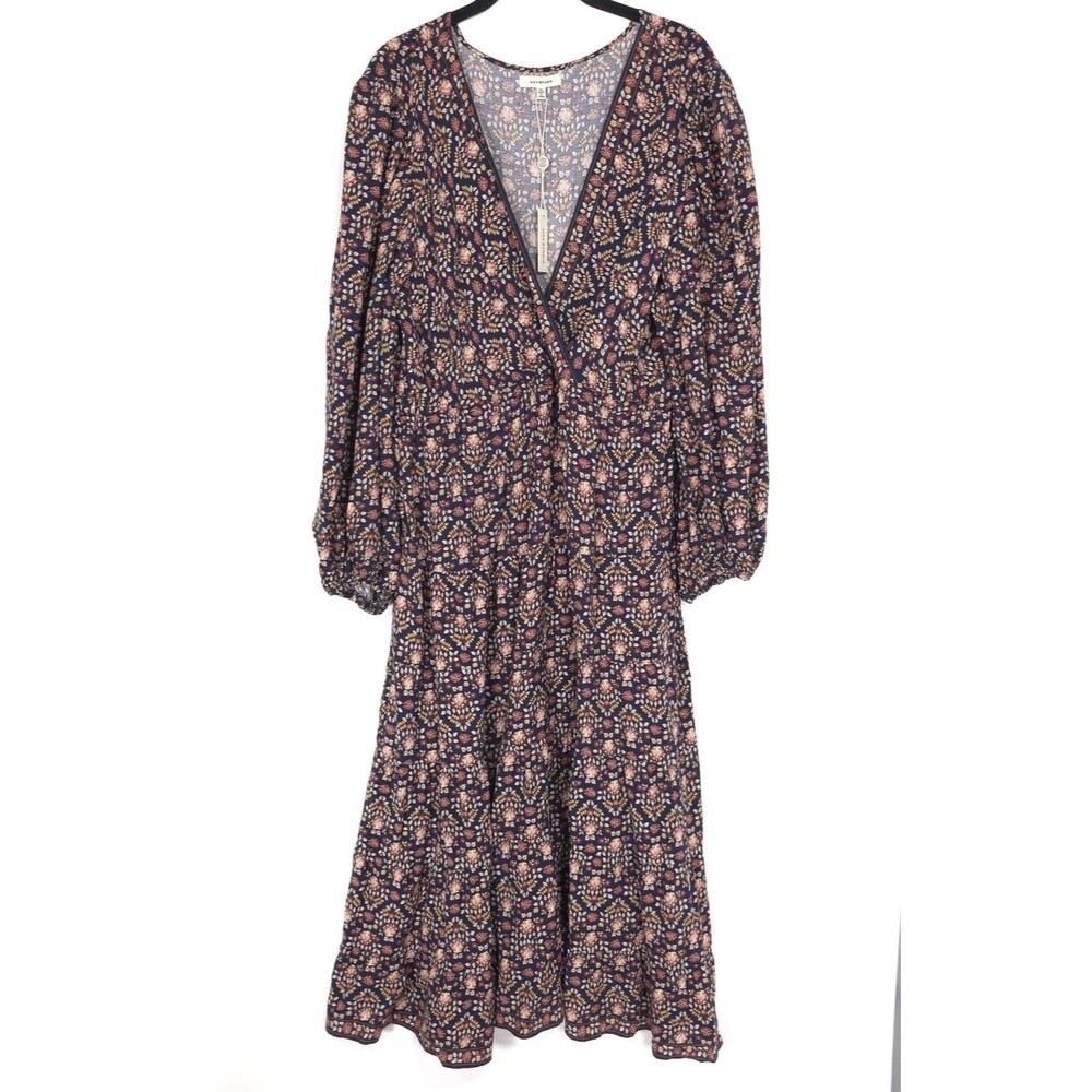 Max Studio NEW Women’s Floral Boho Maxi Dress XL Long Sleeve V-Neck Rayon